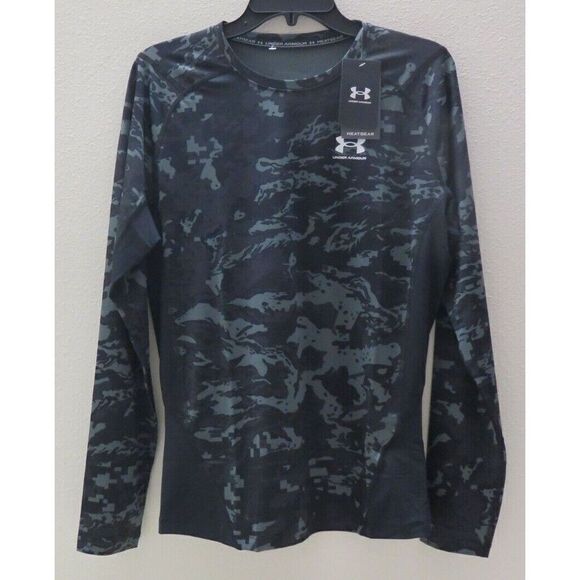 Under Armour 1361525 Men's Sz XL Black/White Camo HeatGear Compression L/S Shirt - Picture 1 of 7